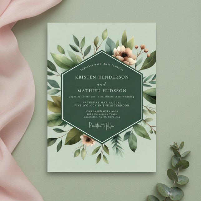 Convite Casamento Floral Botânico Sage (Criador carregado)