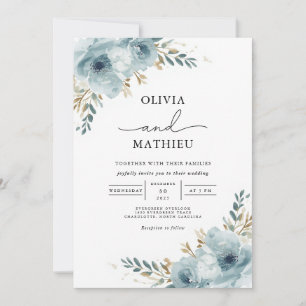 Convite Casamento Floral Botânico Serene Blue