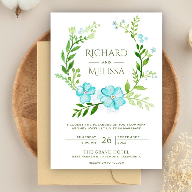 Convite Casamento Floral Botânico Teal e Verde (Criador carregado)