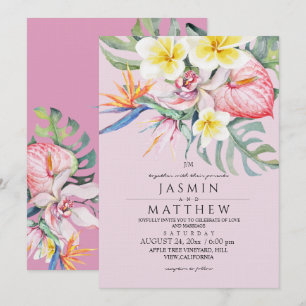 Convite Casamento Floral Botânico Tropical Rosa Quente