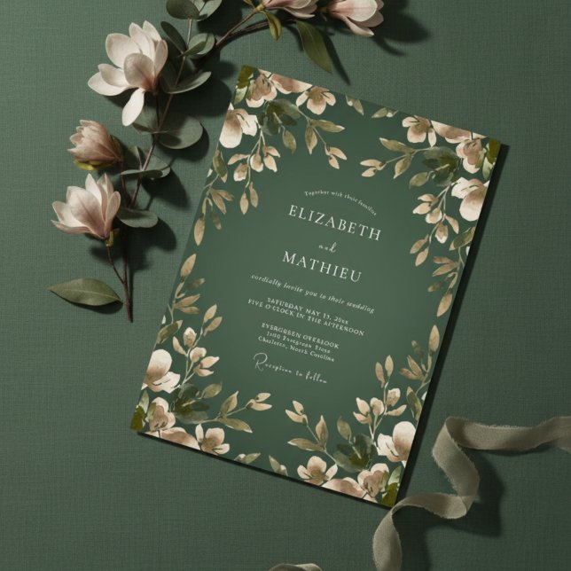 Convite Casamento Floral Botânico Verde Esmeralda (Criador carregado)