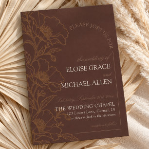 Convite Casamento Floral Botânico Vintage Marrom Mousse