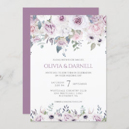 Convite Casamento Floral Branca de Lavanda Rosa Suave I