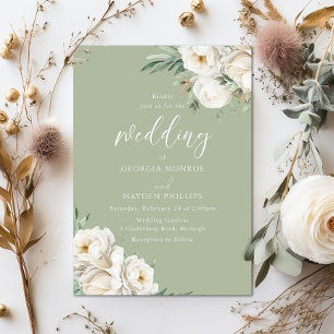 Convite Casamento Floral Branca e Sage Premium
