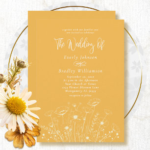 Convite Casamento Floral Branco Amarelo Dourado Mínimo Sim