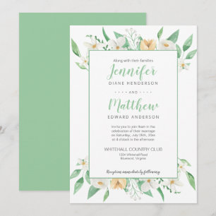 Convite Casamento Floral Branco, Amarelo e Verde em Moldur