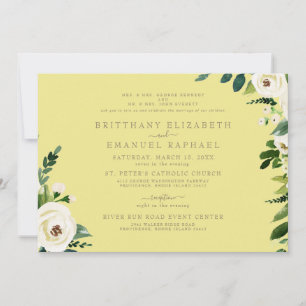 Convite Casamento Floral Branco Amarelo Elegante e Buttery