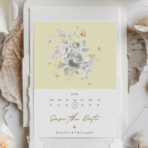 Convite Casamento Floral Branco Amarelo Elegante Salve a D