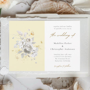 Convite Casamento Floral Branco Amarelo Moderno