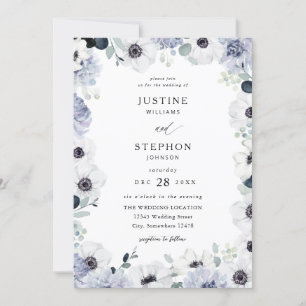 Convite Casamento Floral Branco Anemone & Eucalyptus Winte