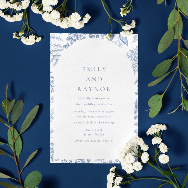 Convite Casamento Floral Branco Azul (Blue White Willow Floral Wedding Invitation)