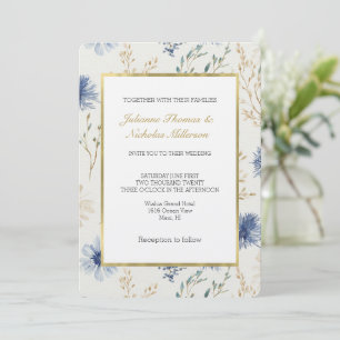 Convite Casamento Floral Branco Azul
