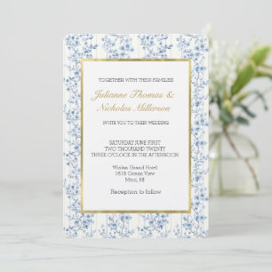 Convite Casamento Floral Branco Azul Bonito