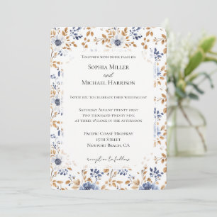 Convite Casamento Floral Branco Azul-Chic