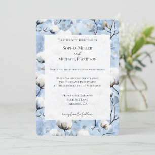 Convite Casamento Floral Branco Azul Claro Bonito