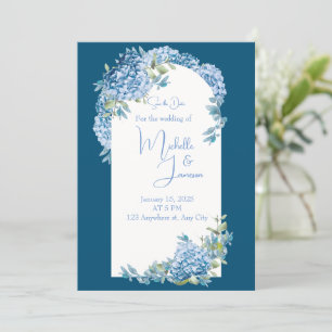 Convite Casamento Floral Branco Azul de Influência Asiátic