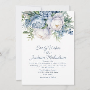 Convite Casamento Floral Branco Azul Elegante