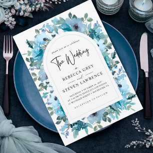 Convite Casamento floral branco azul empoeirado primavera