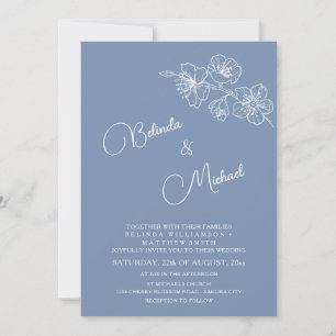 Convite Casamento Floral Branco Azul Profundo Empoeirado