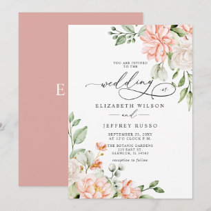 Convite Casamento Floral Branco Bege Moderno Elegante