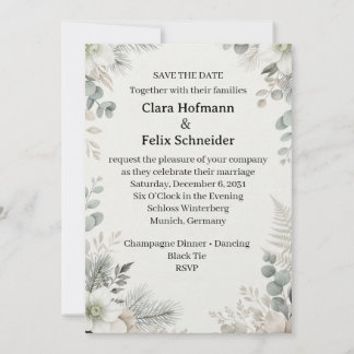 Convite Casamento Floral Branco Botânico de Inverno Salvar