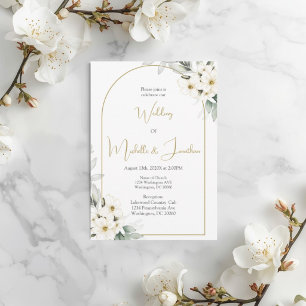 Convite casamento floral branco colorido à água
