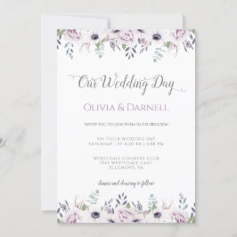 Convite Casamento Floral Branco com Lavanda Púrpura Suave