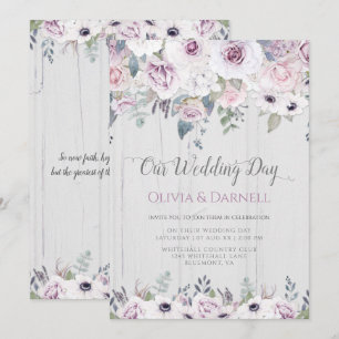 Convite Casamento Floral Branco com Lavanda Roxa Violeta R