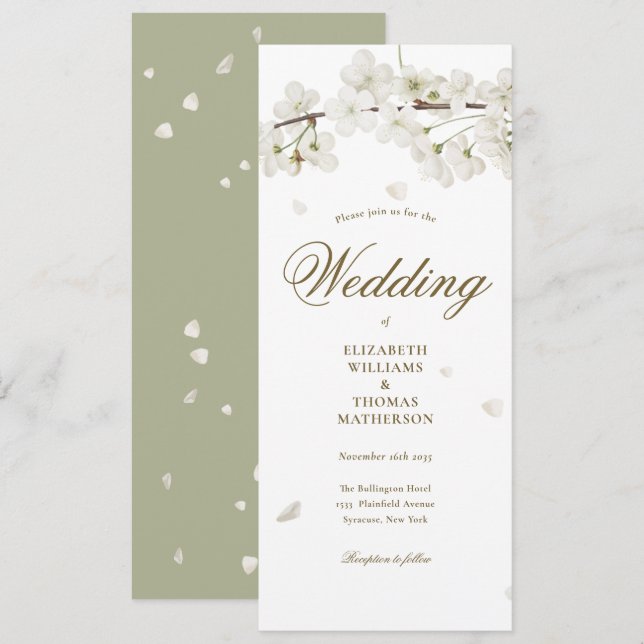 Convite Casamento Floral Branco com Letreiro Dourado (Frente/Verso)