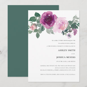Convite Casamento Floral Branco com Toque de Água Magenta
