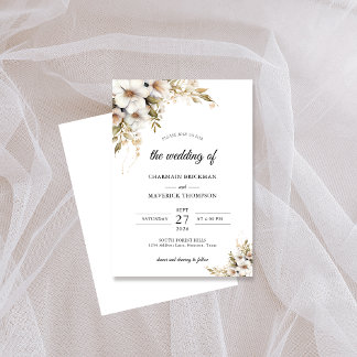 Convite Casamento Floral Branco com Verdura