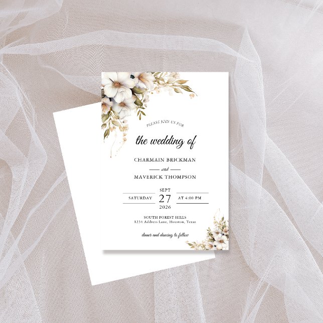 Convite Casamento Floral Branco com Verdura (Criador carregado)
