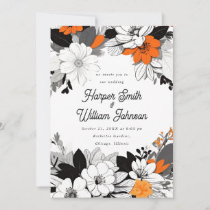 Convite Casamento floral, branco, cor de laranja