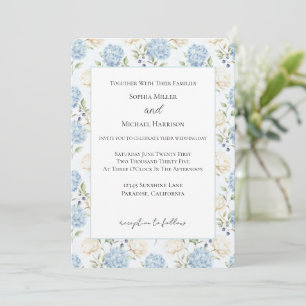Convite Casamento Floral Branco Creme Azul Romântico Bonit