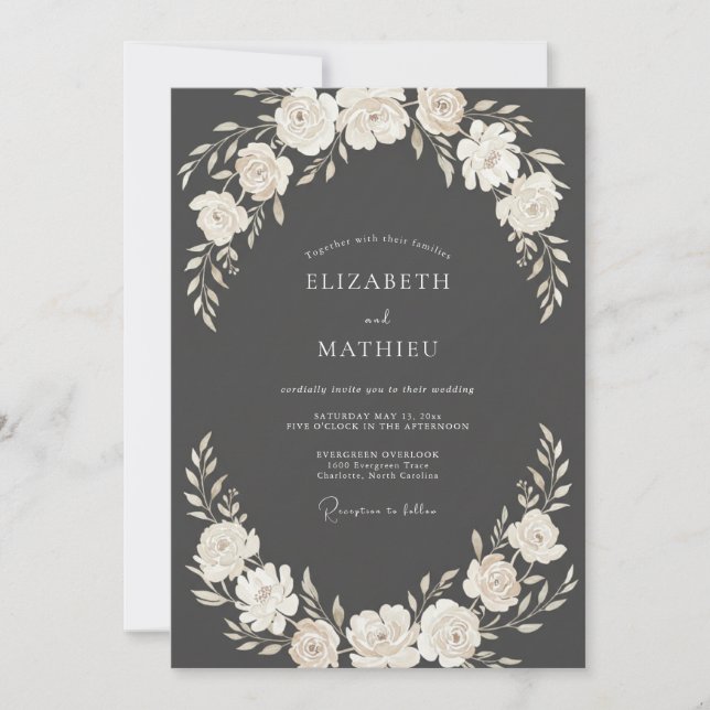 Convite Casamento Floral Branco Creme na Floresta (Frente)