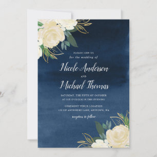 Convite Casamento floral branco da aguarela dos azuis