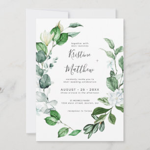 Convite Casamento Floral Branco da Elegante Sage Greenery