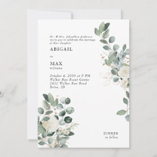 Convite Casamento Floral Branco de Hortênsia Eucalipto