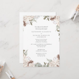 Convite Casamento Floral Branco de Inverno Elegante