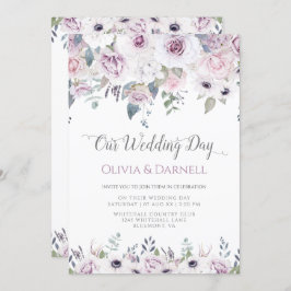 Convite Casamento Floral Branco de Lavanda Púrpura e Suave