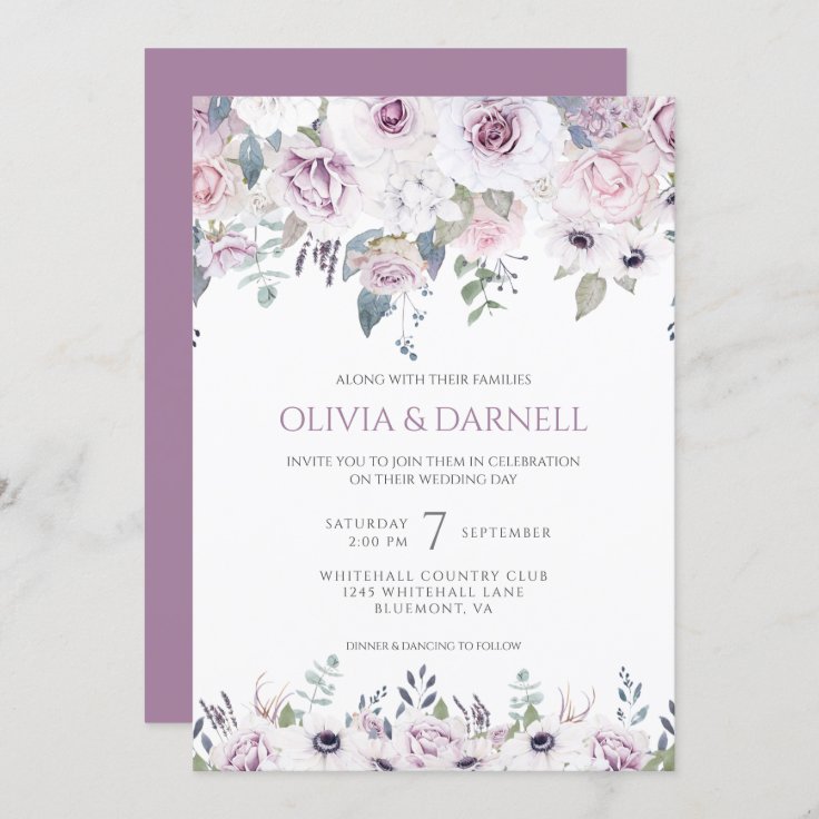 Convite Casamento Floral Branco de Lavanda Rosa Suave I 