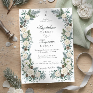 Convite Casamento Floral Branco de Vegetação de Inverno El