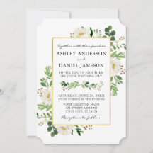 Casamento Floral Branco Dourado com Aquarela Verde