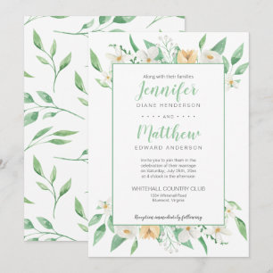 Convite Casamento Floral Branco e Amarelo em Moldura