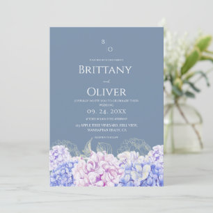 Convite Casamento Floral Branco e Azul Empoeirado Moderno