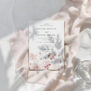 Convite Casamento Floral Branco e Blush Elegante Divino
