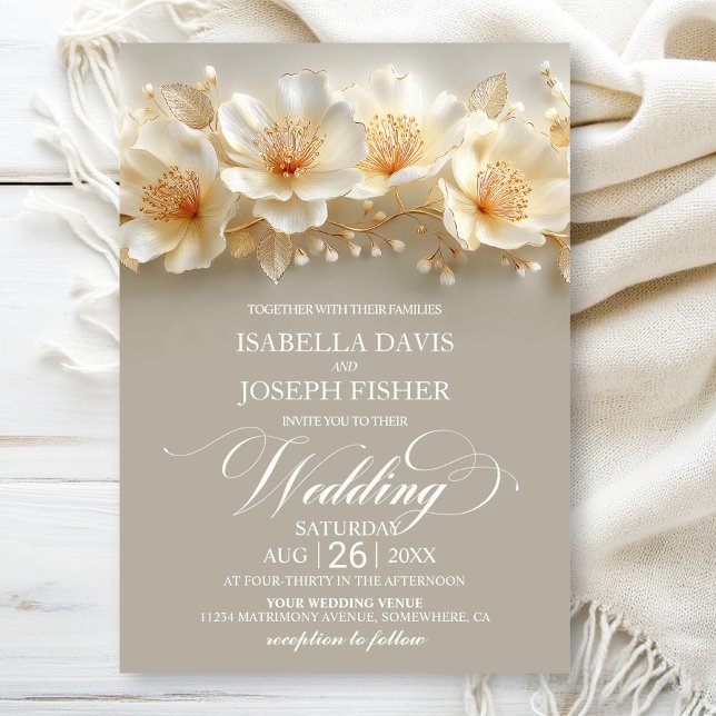 Convite Casamento Floral Branco e Dourado (Criador carregado)