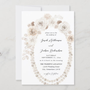 Convite Casamento Floral Branco e Pérolas