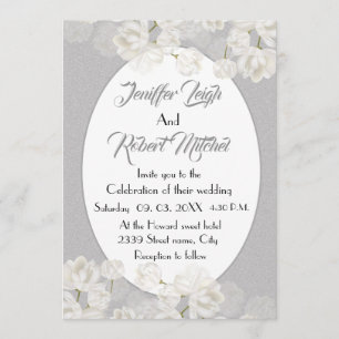 Convite Casamento floral branco e prateado elegante