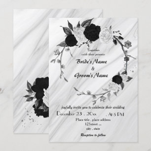 Convite casamento floral branco e preto